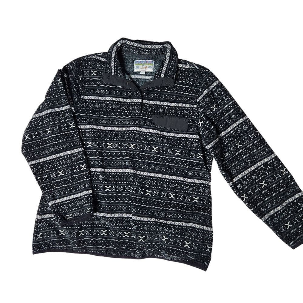 Jachs Cabin T Snap Fleece Mens XL Black and White Print Pullover